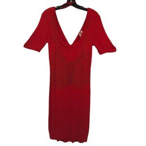Free People Red Metal Sequin Mini Dress Size L Soft Stretchy Viscose Cherry NEW